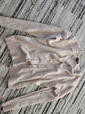 Light Pink Button-Front Crewneck Cardigan Sweater